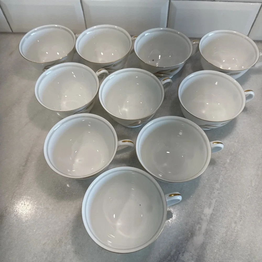 Eternal Harvest Metallic Wheat Print China Teacups‎ Cups LOT OF 10